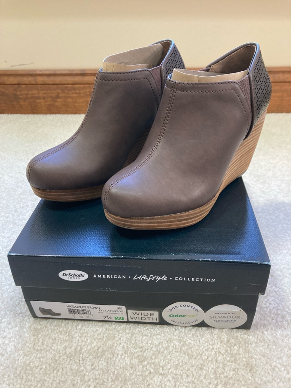 Dr. Scholl's Harlow Dark Brown Leather Wedge Booties - 7.5 Wide